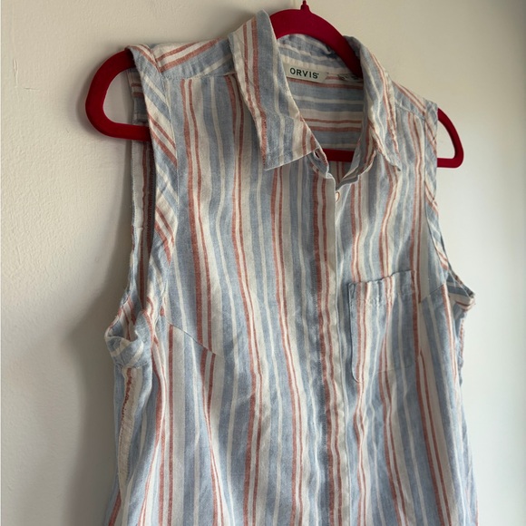 Orvis Striped Sleeveless Button Down Linen Blend Shirt Size M - Picture 2 of 5
